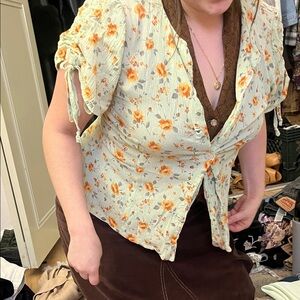 Floral Women's Top - Cream and Orange